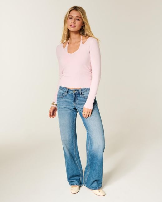 Hollister Pink Long-sleeve Layered Halter Sweater