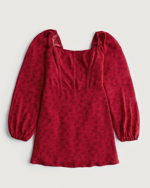 Hollister Red Long-sleeve Corset Bodice Dress