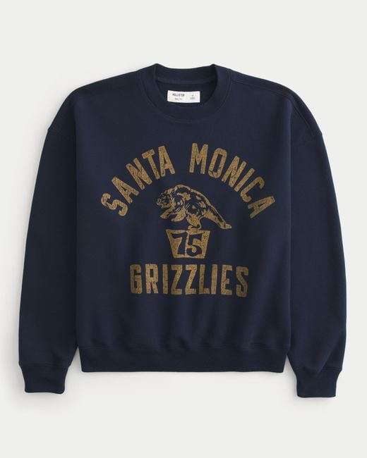 Hollister Blue Boxy Santa Monica Grizzlies Graphic Crew Sweatshirt for men
