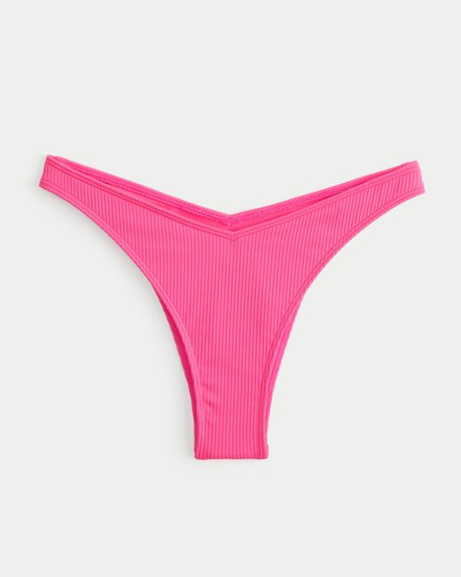 Hollister Pink Ribbed V-front High-leg Cheekiest Bikini Bottom