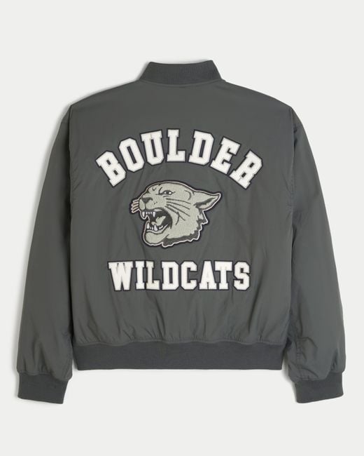 Hollister Gray Boulder Wildcats Graphic Bomber Jacket for men
