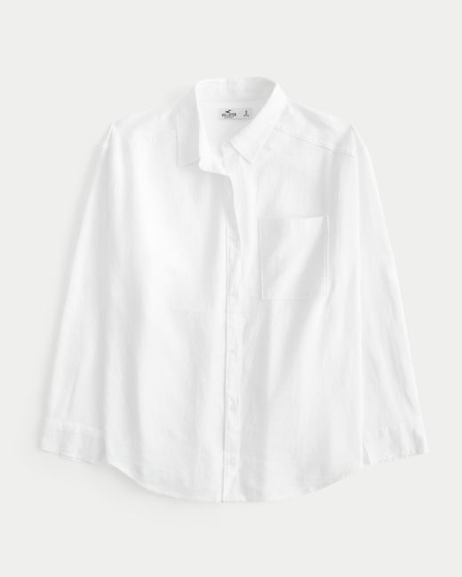 Hollister White Oversized Linen Blend Button-through Shirt