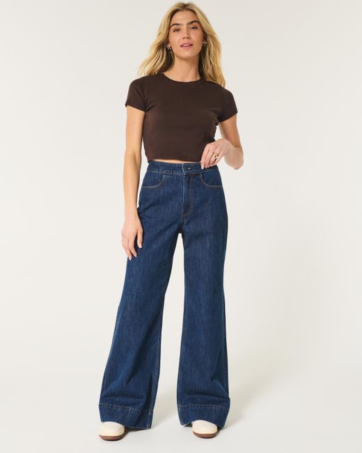 Hollister Blue Ultra High-rise Dark Wash Wide-leg Jeans