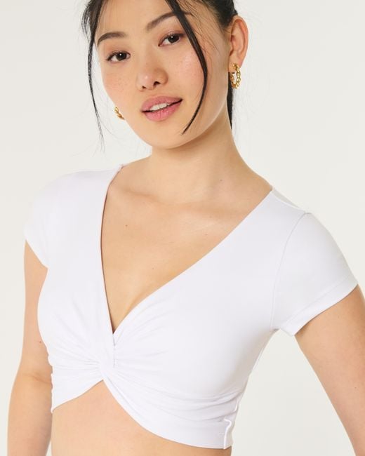 Hollister White Gilly Hicks Active Recharge Knot-front Top