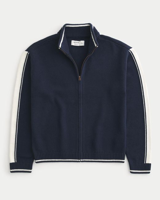 Hollister Blue Relaxed Zip-up Mock-neck Sweater for men
