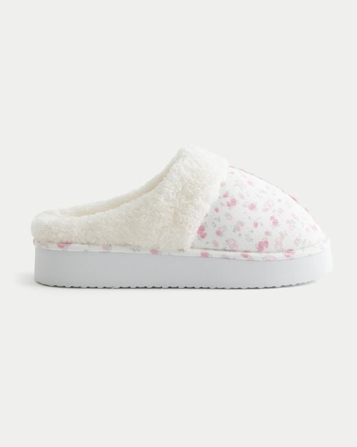 Hollister White Sherpa-lined Platform Slippers