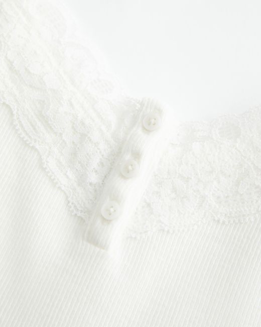 Hollister White Lace Trim Henley Cami