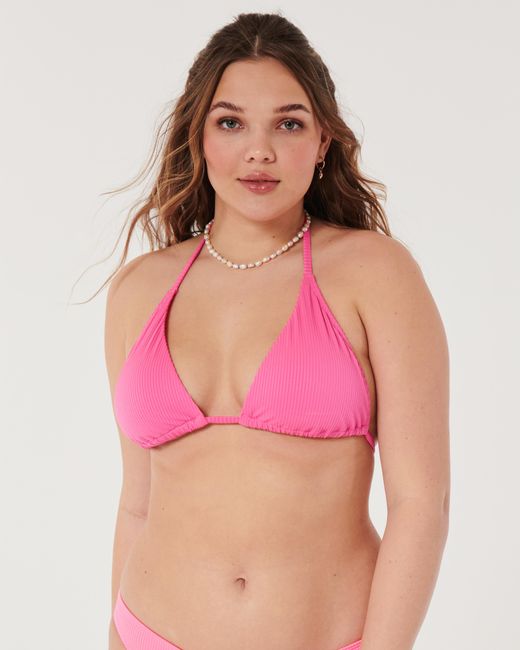 Hollister Pink Ribbed Multi-way Triangle Bikini Top