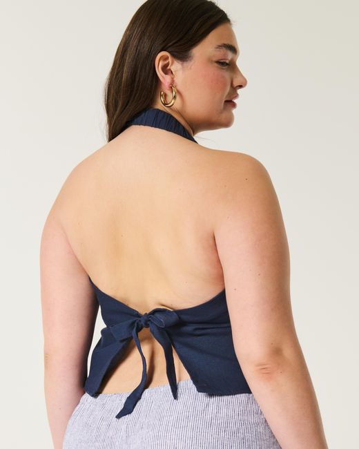 Hollister Blue Linen-blend Open-back Vest