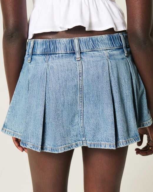 Hollister Blue Plissierter Mini-Skort aus Jeansstoff