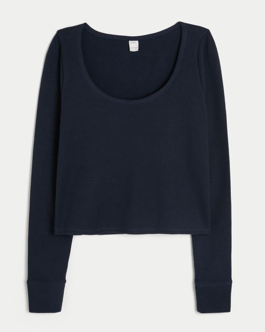 Hollister Blue Gilly Hicks Cozy Waffle Long Sleeve Scoop Top