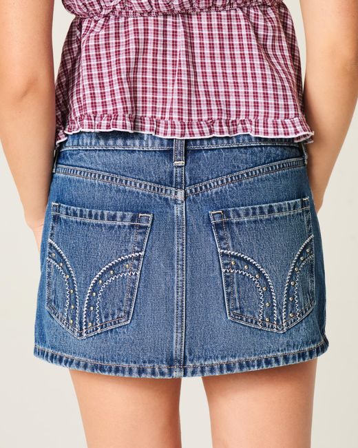 Hollister Blue Low-rise Studded Denim Mini Skort