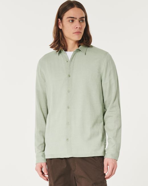 Hollister Green Dobby Weave Button-through Shirt for men