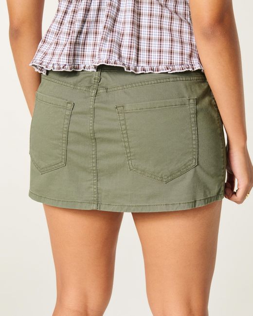 Hollister Green Ultra Low-rise Twill Icon Micro Mini Skort