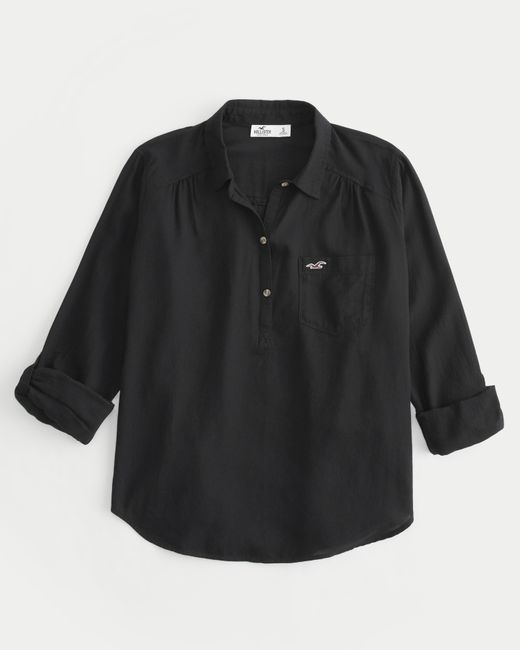 Hollister Black Oversized Cotton Popover Shirt