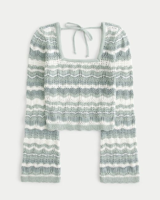 Hollister Multicolor Long-sleeve Square-neck Crochet-style Sweater