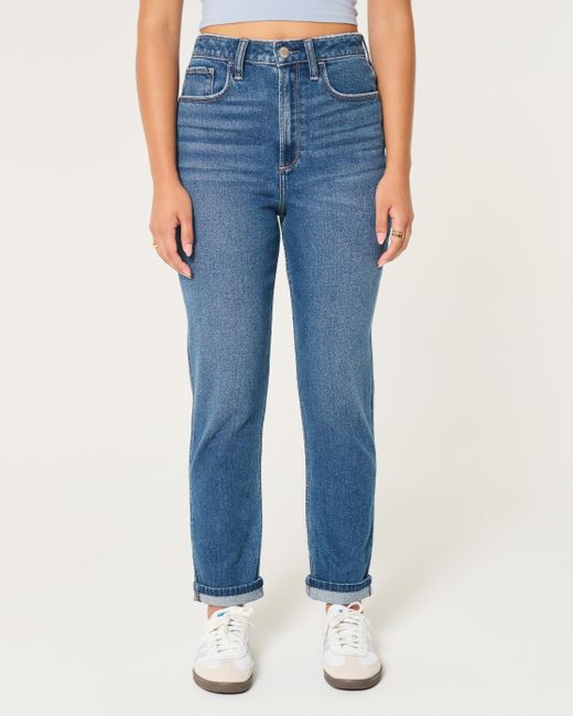Hollister Blue Curvy Ultra High-rise Dark Wash Mom Jeans