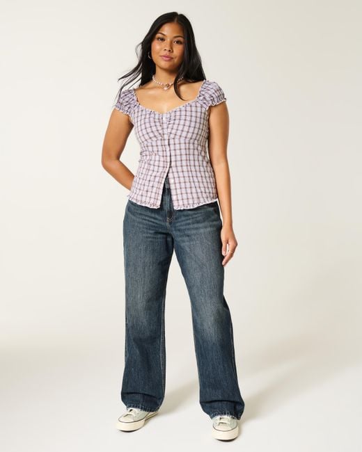 Hollister Blue High-rise Dark Wash Baggy Jeans