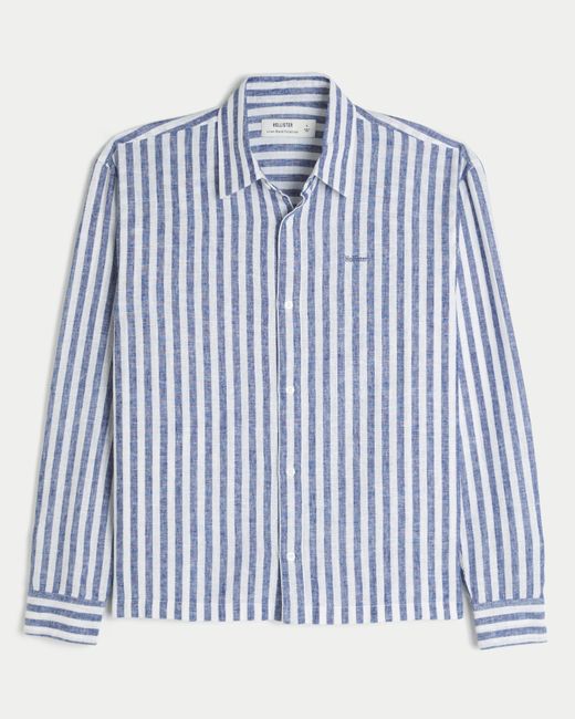 Hollister Blue Relaxed Linen-blend Button-through Shirt for men