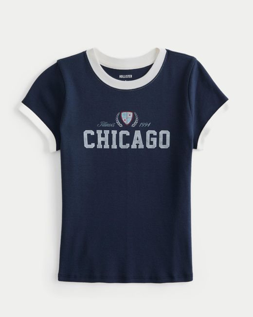 Hollister Blue Geripptes Baby-Tee mit Chicago-Grafik