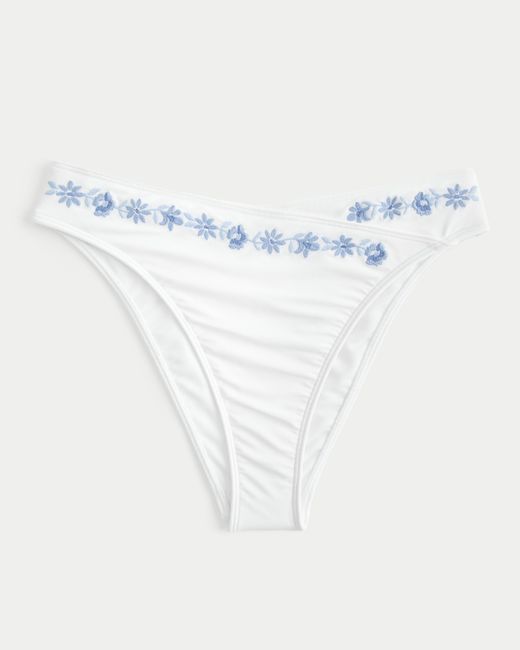 Hollister Blue Curvy Embroidered High-leg High-waist Cheeky Bikini Bottom