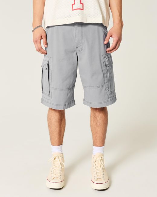 Hollister Gray At-the-knee Baggy Cargo Shorts for men