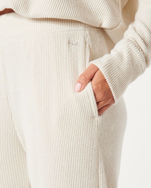 Hollister White Cozy Ribbed Wide-leg Pants