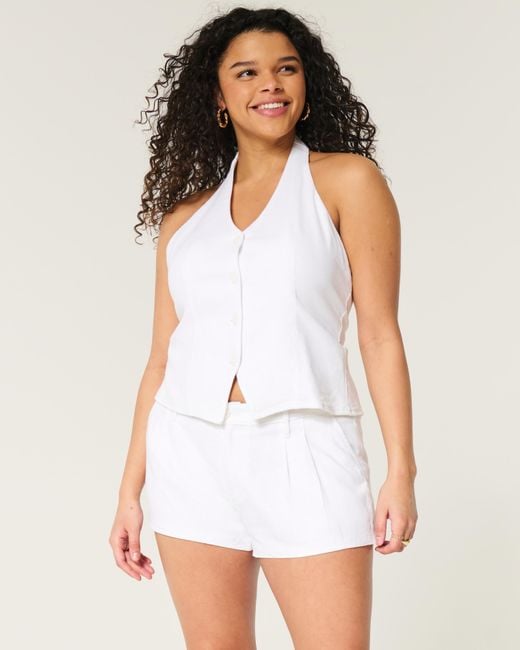 Hollister White Hollister Livvy Low-rise Linen-blend Shorts 3"