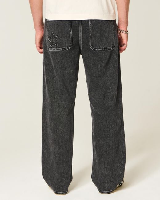 Hollister Blue Washed Black Baggy Jeans for men