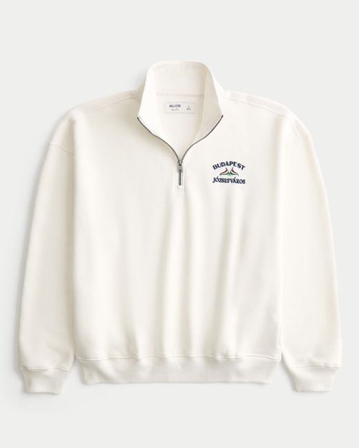 Hollister Natural Boxy Quarter-zip Budapest Graphic Sweatshirt for men