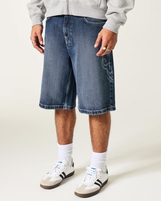 Hollister Blue Scorpion Graphic Baggy Jean Shorts for men