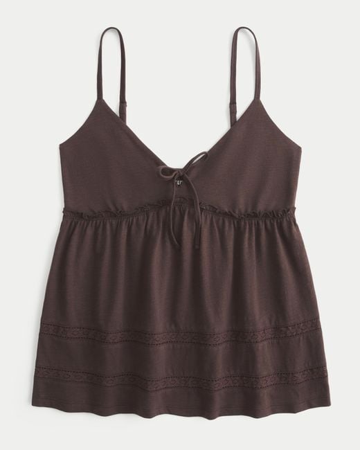 Hollister Brown Tie Front Babydoll Top