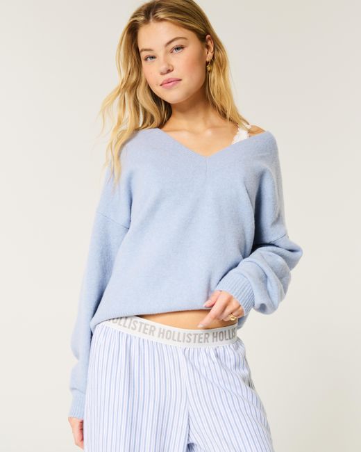 Hollister Oversized Cozy V neck Sweater in Blue Lyst UK