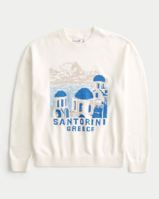 Hollister Santorini Griechenland Grafik Rundhalsausschnitt Pullover in Blue für Herren