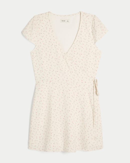 Hollister Natural Short-sleeve Wrap Mini Dress
