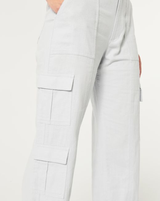 Hollister White Ultra High-rise Linen Blend Baggy 3-pocket Cargo Pants