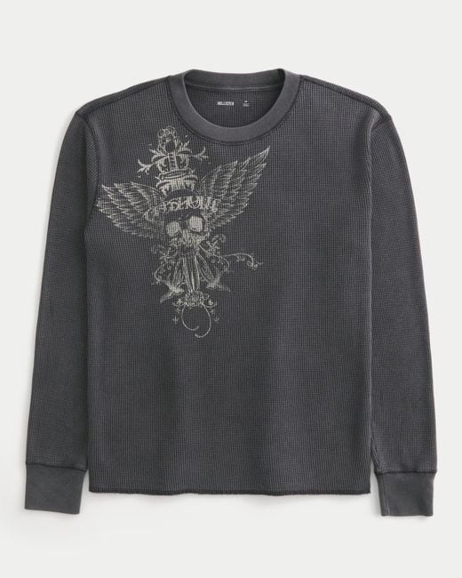 Hollister Black Skull Graphic Thermal Crew Shirt for men