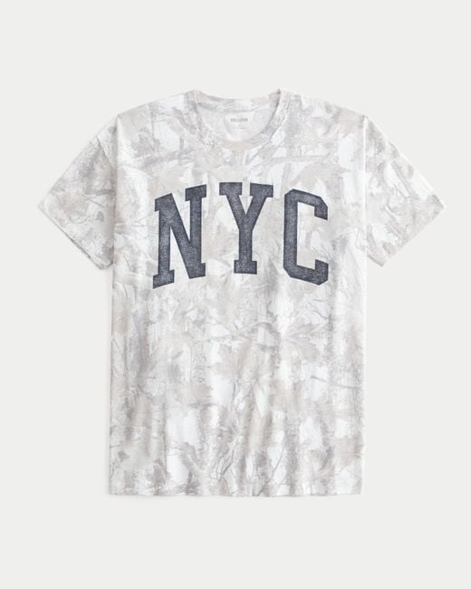 Hollister White Oversized Camo Nyc Graphic Tee
