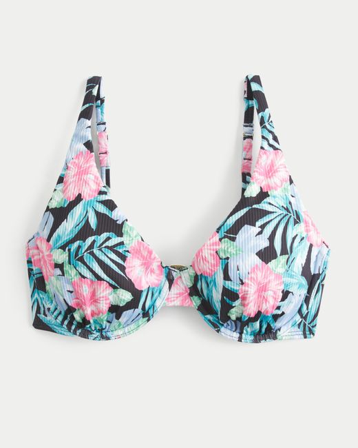 Hollister Blue Curvy High Apex Ribbed Underwire Bikini Top