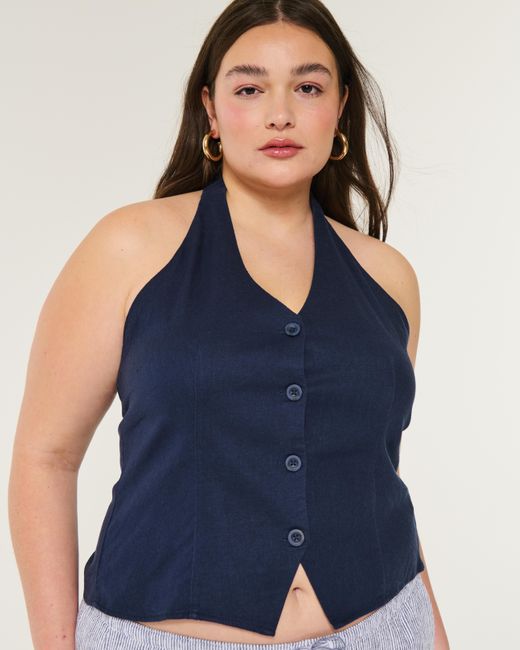 Hollister Blue Linen-blend Open-back Vest