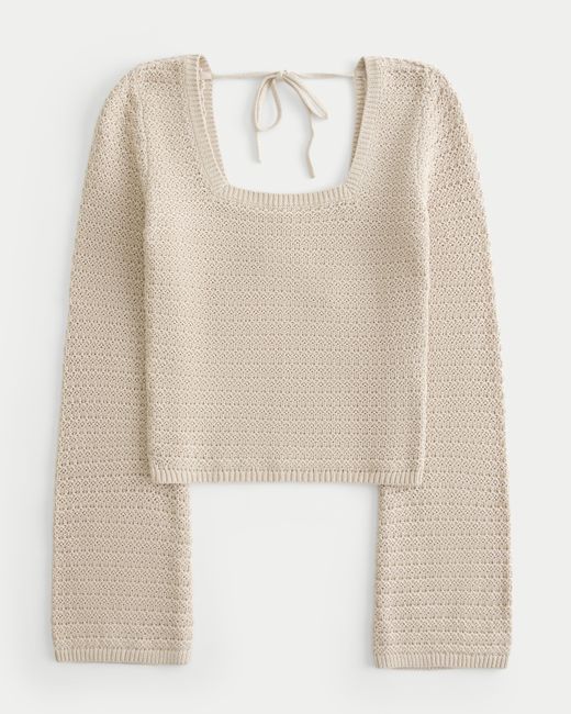 Hollister Natural Crochet-style Square-neck Sweater