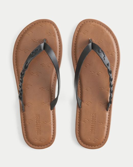 Hollister Brown Braided Flip Flops