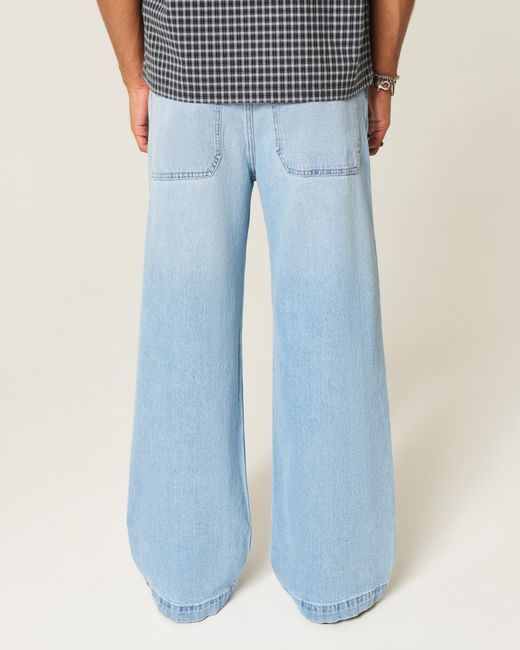 Hollister Blue Light Wash Spider Graphic Super Baggy Jeans for men
