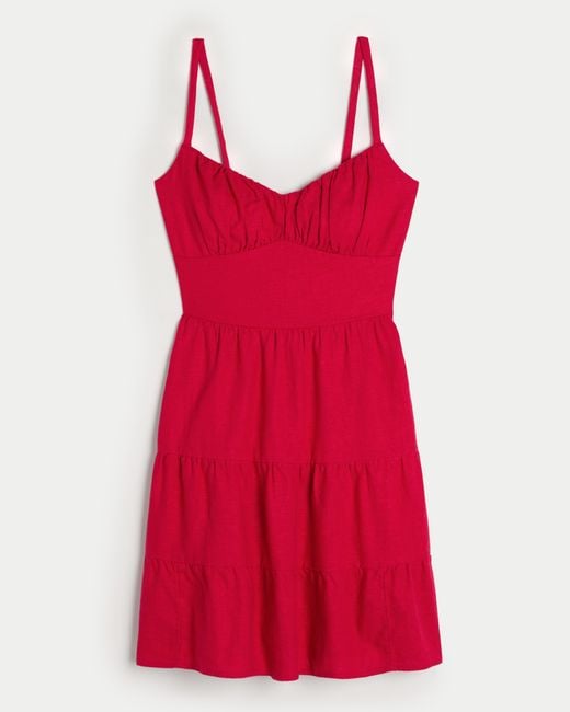 Hollister Red Open Back Linen Blend Mini Dress