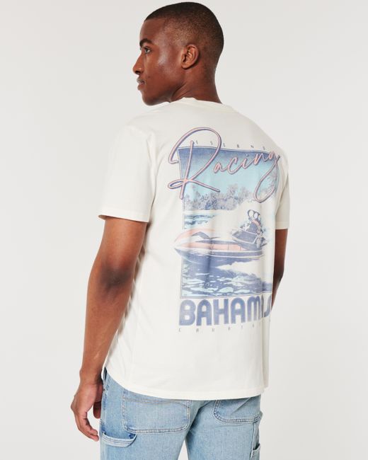 Hollister White Relaxed Bahamas Racing Graphic Tee for men