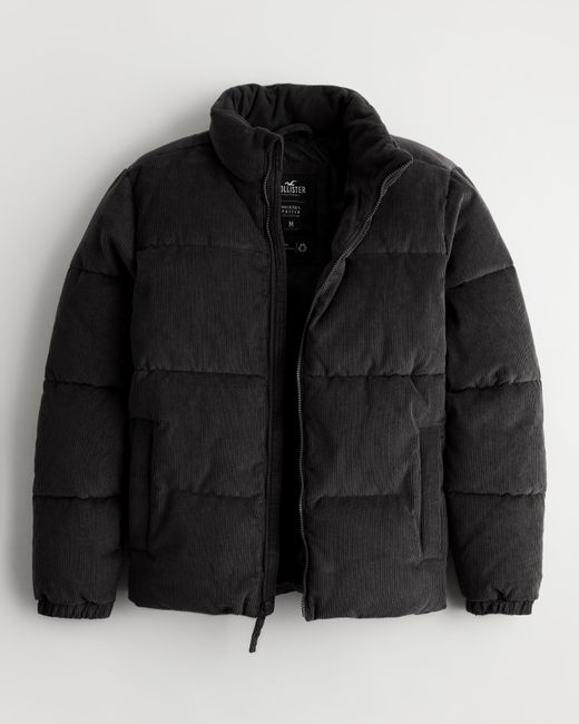 Hollister Black Corduroy Puffer Jacket for men