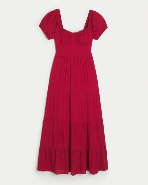 Hollister Red Ruched Bust Maxi Dress