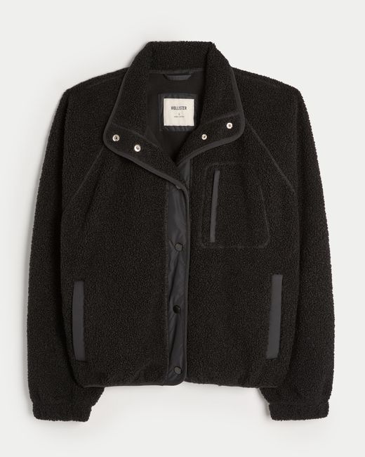 Black zip up sherpa jacket shop