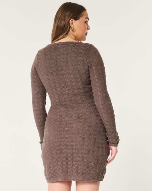 Hollister Brown Langärmliges Minikleid im Häkelstil