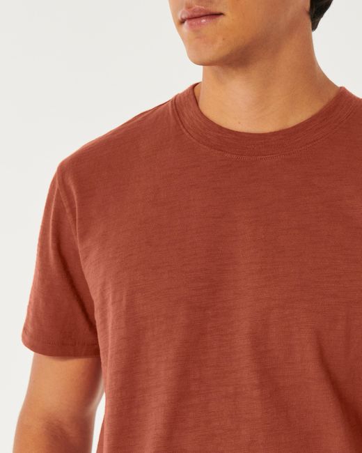 Hollister Red Relaxed Cotton Slub Crew T-shirt for men